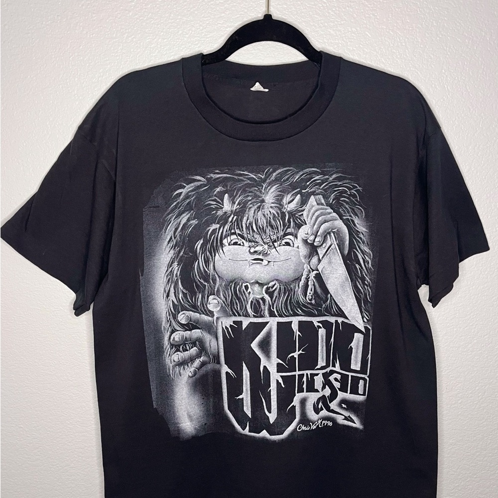 Vintage Rare Metal Rock Band Tee Kidd Wicked 1990 Black Goth T-shirt Tshirt
